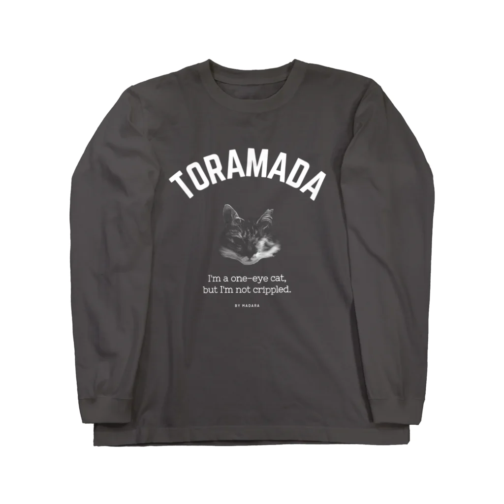 とらまだのMADARA(猫）/ホワイト ロングスリーブTシャツ