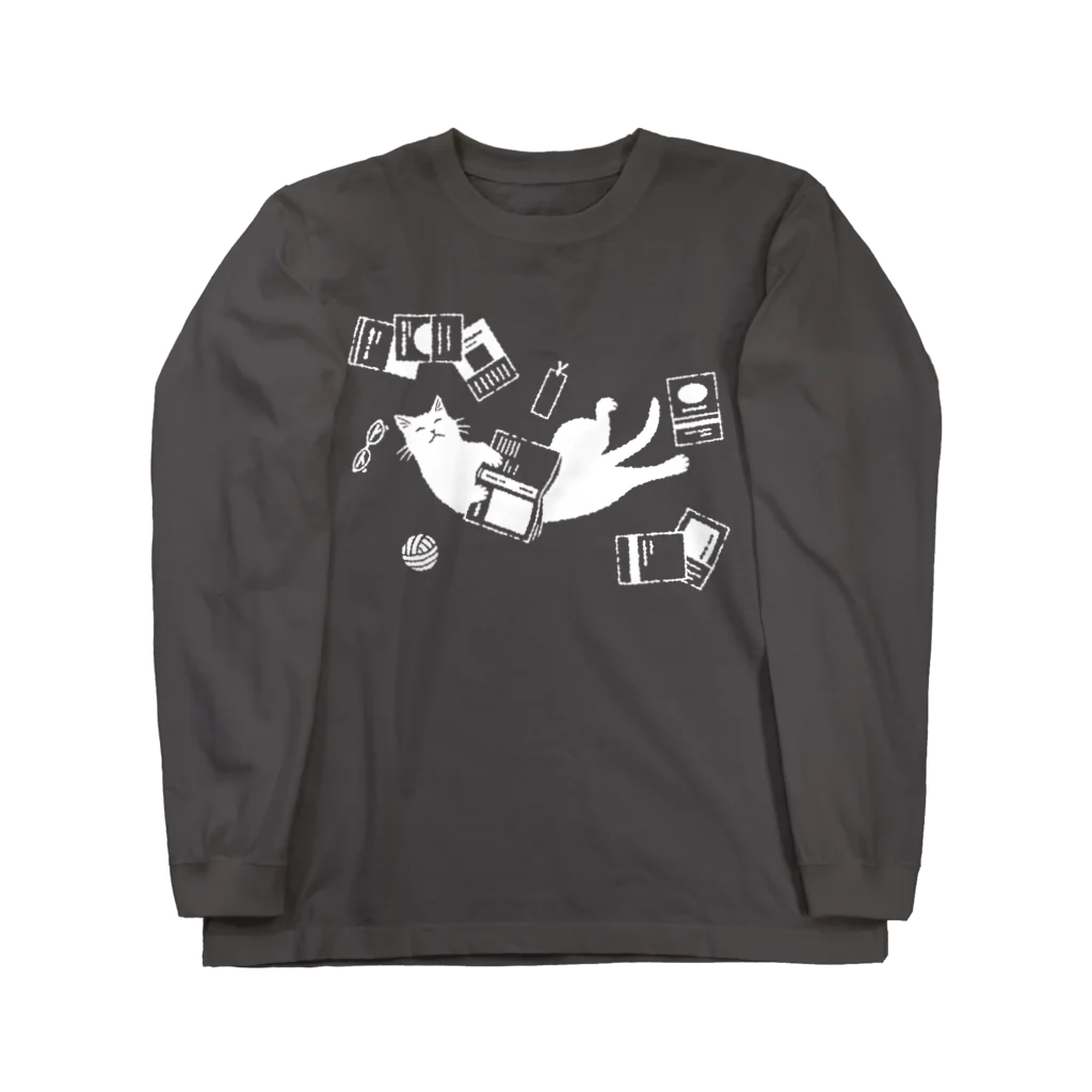 123izmの読書ねこ（白） Long Sleeve T-Shirt