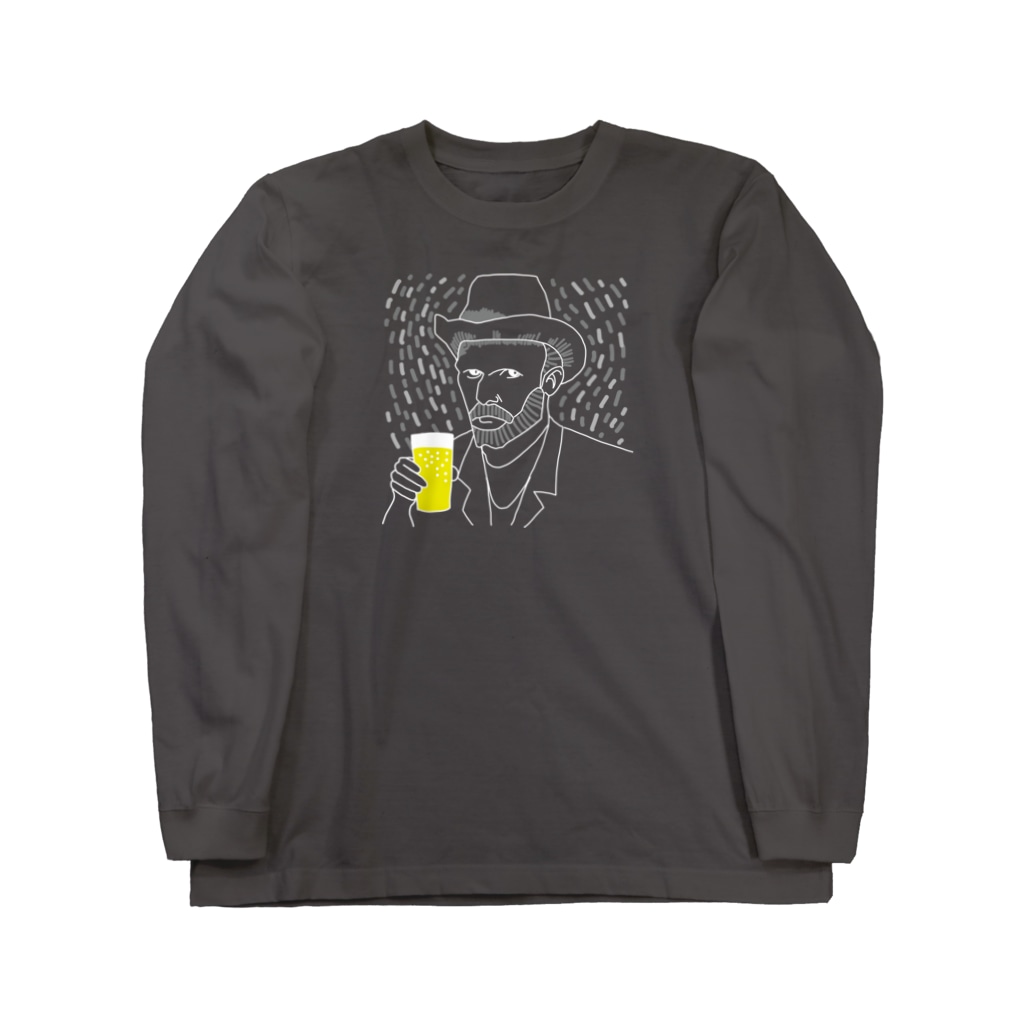 TM-3 Designの名画 × BEER（ゴッホ自画像）白線画 *文字なしver. Long Sleeve T-Shirt