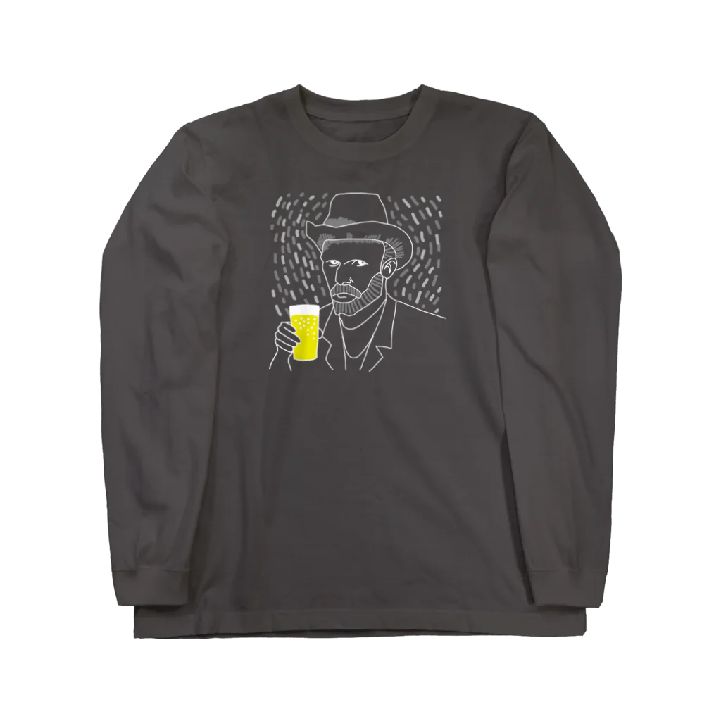 ビールとアート TM-3 Designの名画 × BEER（ゴッホ自画像）白線画 *文字なしver. Long Sleeve T-Shirt