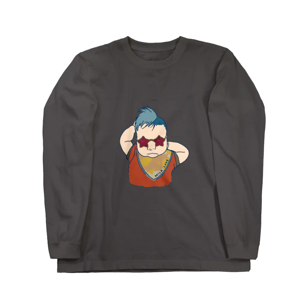 nerinelinen(ねりねりねん)のレトロカラーなチャラいmilk loveベビー Long Sleeve T-Shirt