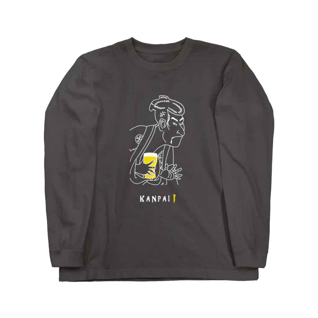 ビールとアート TM-3 Designの名画 × BEER（写楽）白線画 Long Sleeve T-Shirt