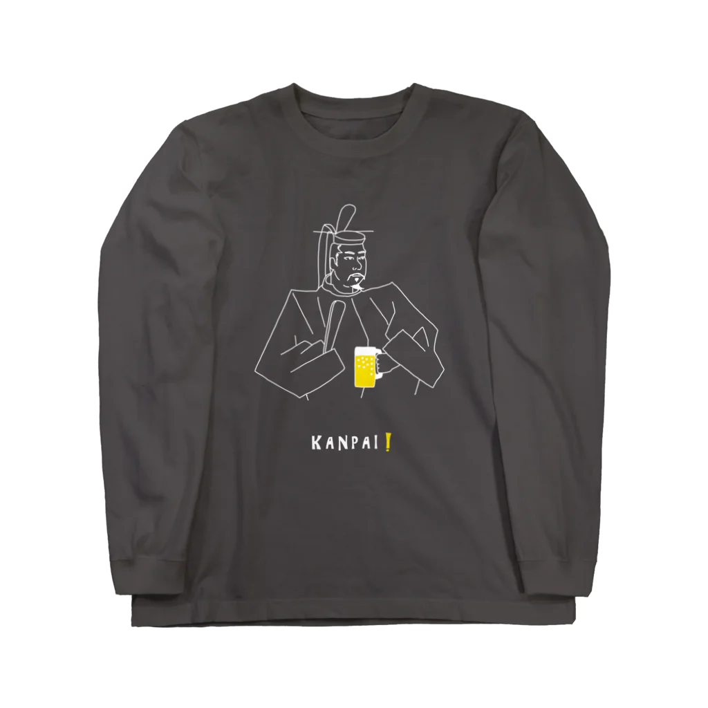 ビールとアート TM-3 Designの偉人 × BEER（源頼朝）白線画 Long Sleeve T-Shirt