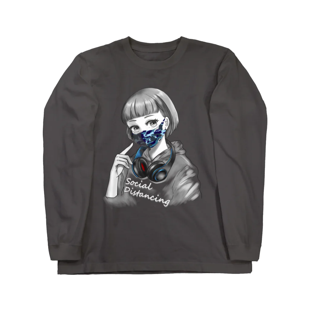 和温堂の迷彩マスク  ブルー　文字白 Long Sleeve T-Shirt