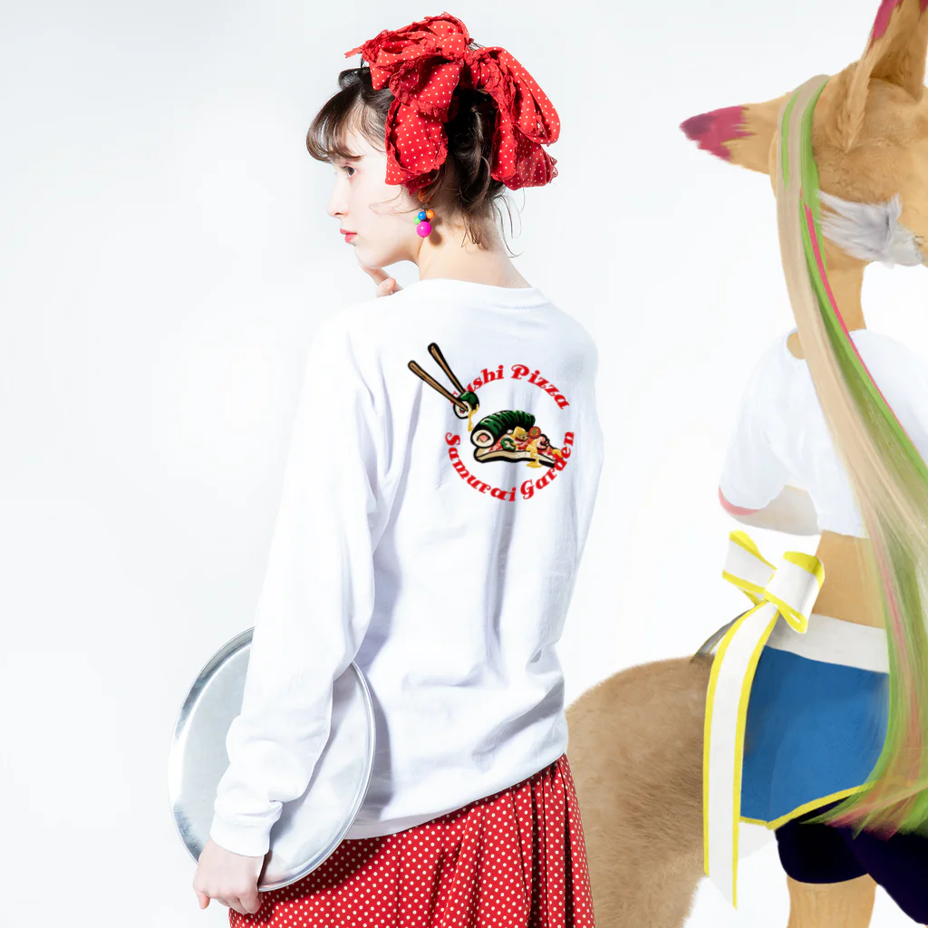 Samurai Gardenサムライガーデンの寿司PIZZA Long Sleeve T-Shirt :model wear (back, sleeve)