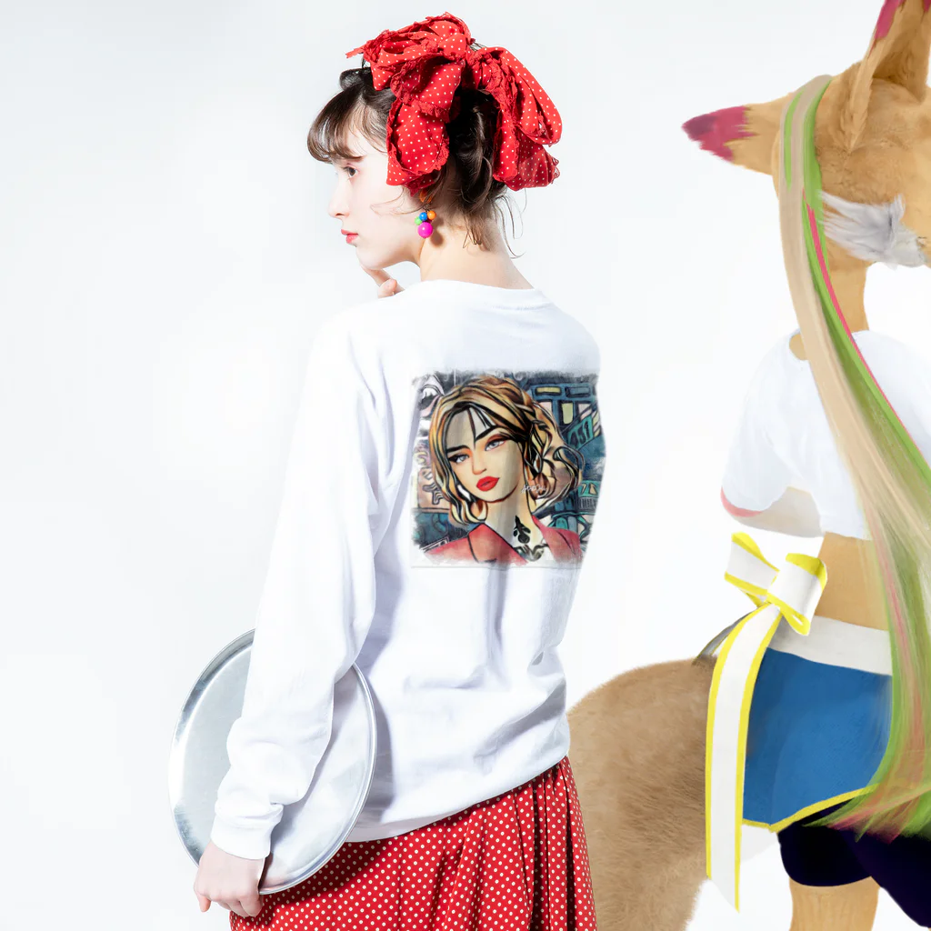 【ホラー専門店】ジルショップのアメリカン女性 ロングスリーブTシャツの着用イメージ(裏面・袖部分)