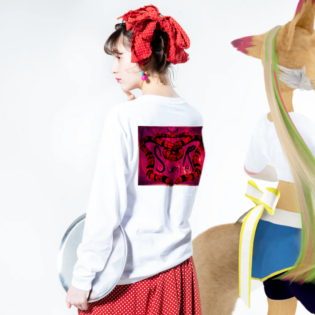 SumiReのハロウィン(パンプキン)蛇 ロングスリーブTシャツの着用イメージ(裏面・袖部分)