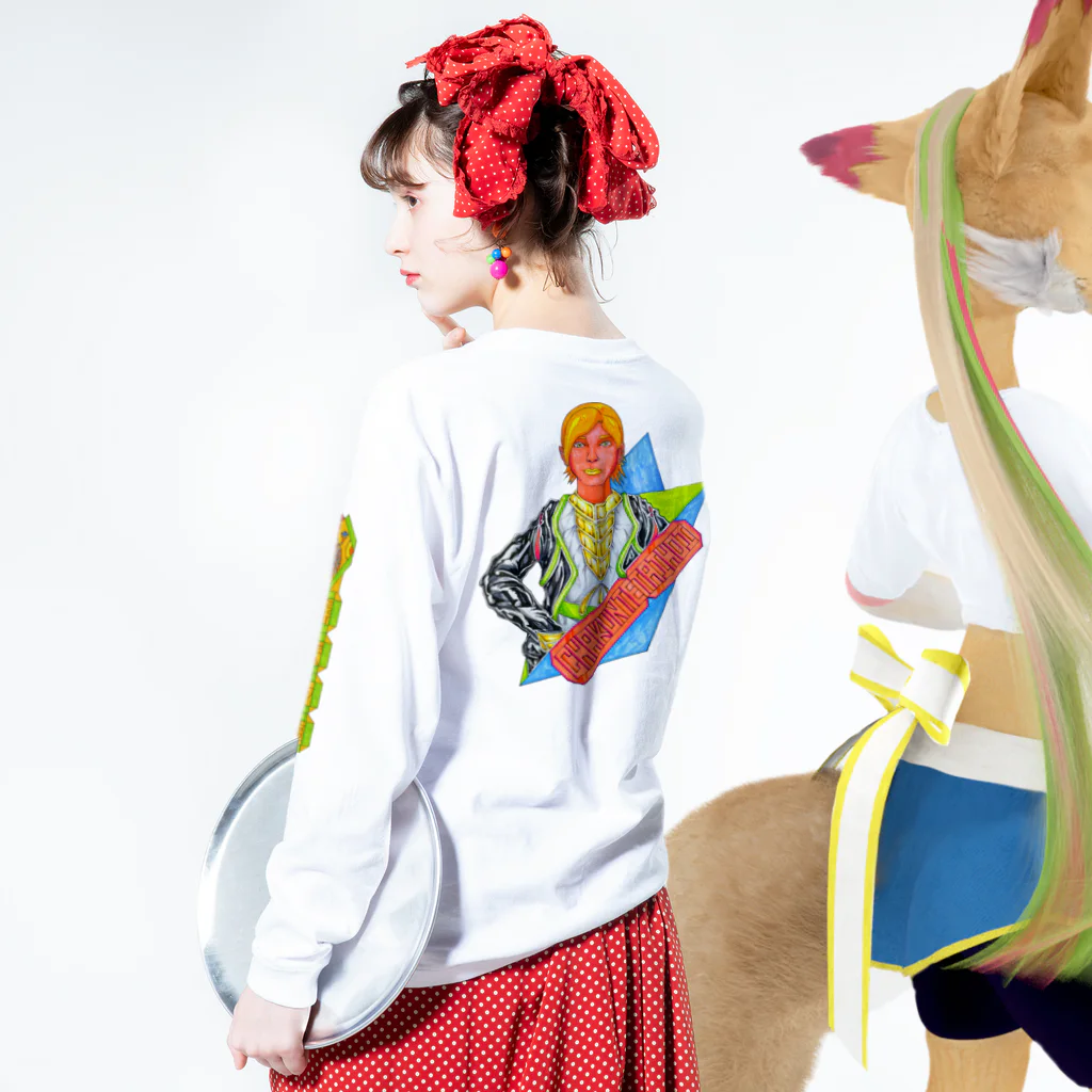 COLORPOP ALIENSの【COLORPOP ALIENS NO.1】輻天・天良(やてんたから) Long Sleeve T-Shirt :model wear (back, sleeve)