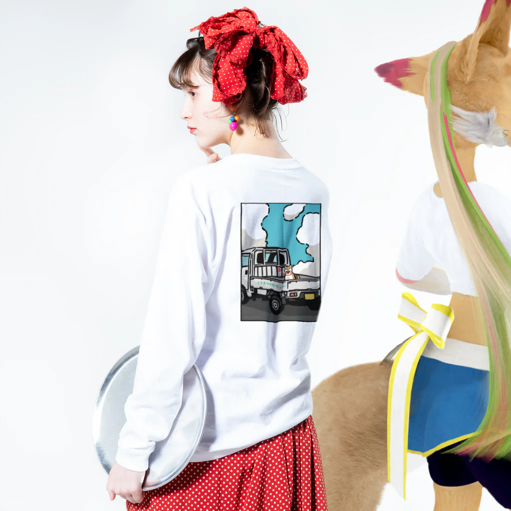 とやまソフトセンターの柴と軽トラ（前後レトロポップ①）by kayaman Long Sleeve T-Shirt :model wear (back, sleeve)