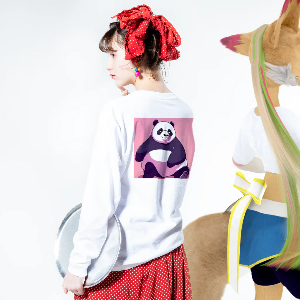 木馬の太っちょパンダ Long Sleeve T-Shirt :model wear (back, sleeve)