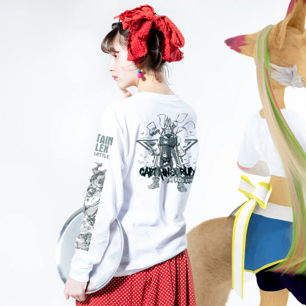 暴猫OnlineのCAPTAIN SUPLEX コミック Long Sleeve T-Shirt :model wear (back, sleeve)