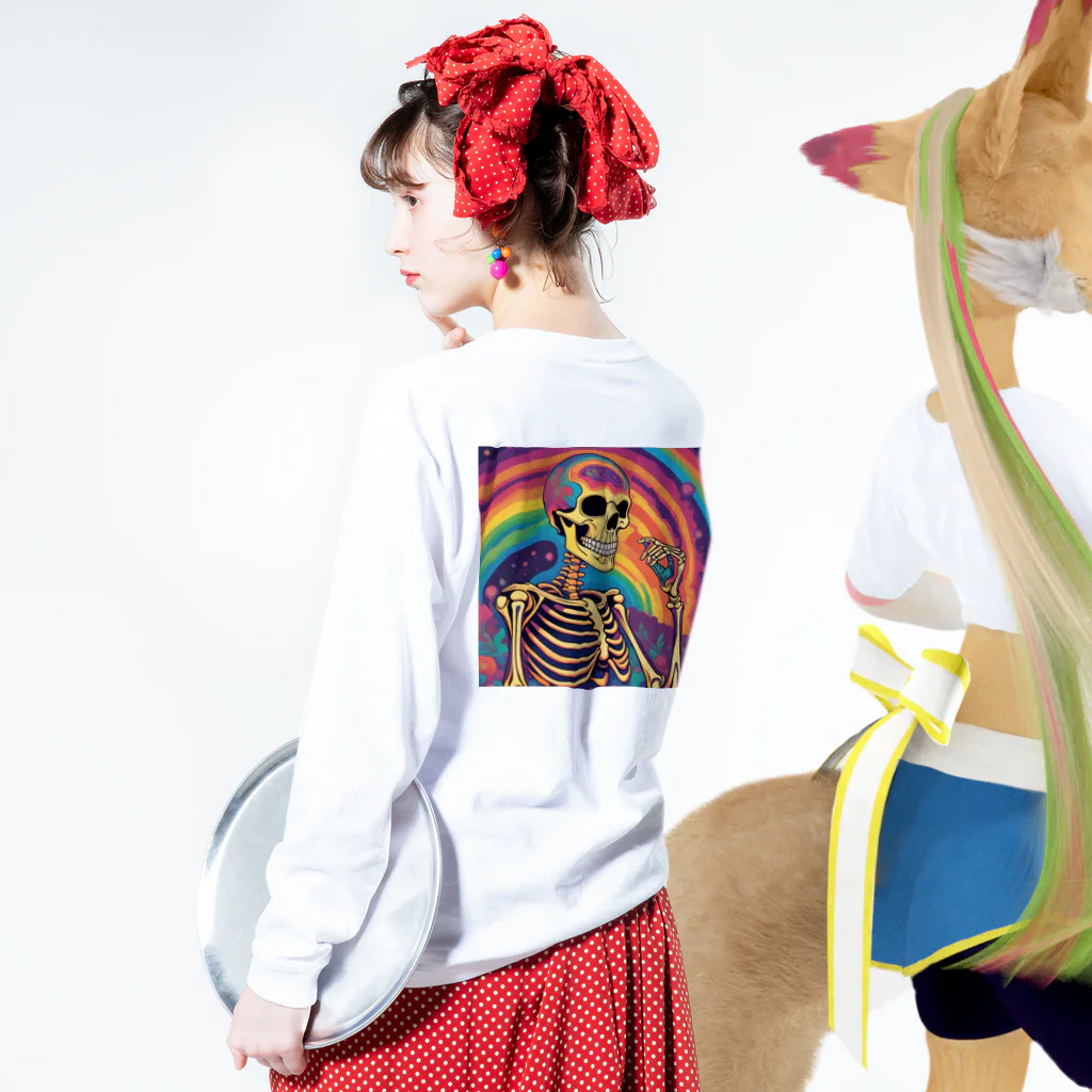 yu_nagi0のガイコツ Long Sleeve T-Shirt :model wear (back, sleeve)