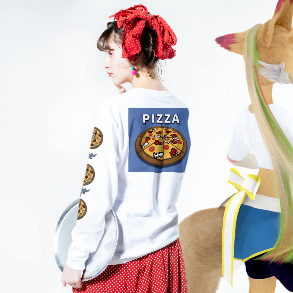 ほらをた娘🦈ྀི🎈のほらをた娘 くぁに＆いくぁ PIZZA Long Sleeve T-Shirt :model wear (back, sleeve)