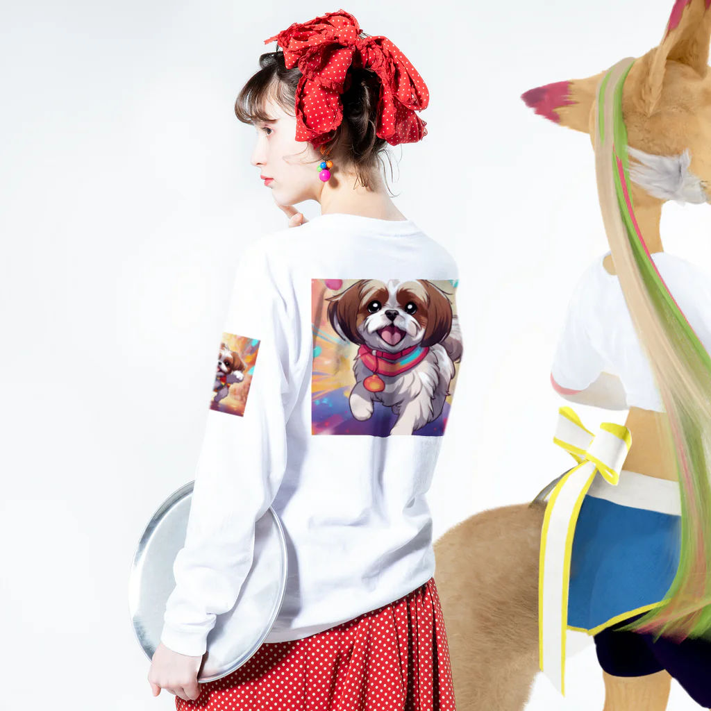 happiness_shopの踊るかわいいシーズー犬 Long Sleeve T-Shirt :model wear (back, sleeve)