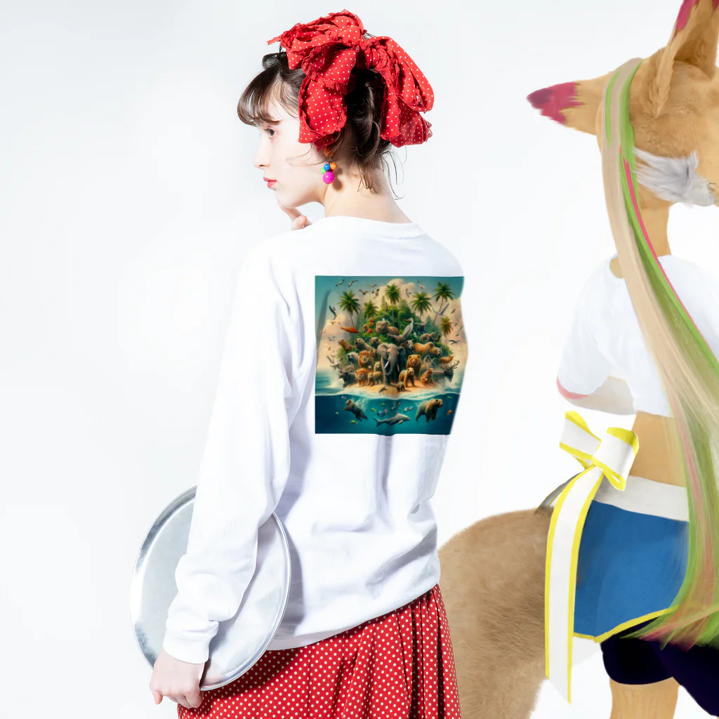 nyonsunの宝箱の動物達の楽園物語 Long Sleeve T-Shirt :model wear (back, sleeve)