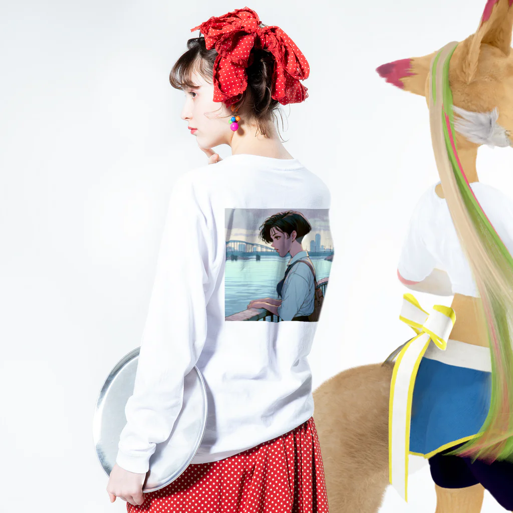 Riona_112の都会女子 Long Sleeve T-Shirt :model wear (back, sleeve)