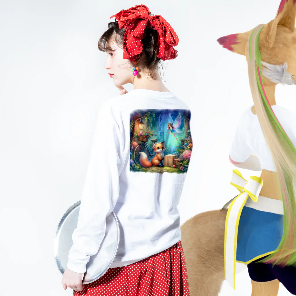 かるるんショップの旅狐のプレゼント交換　 ロングスリーブTシャツの着用イメージ(裏面・袖部分)