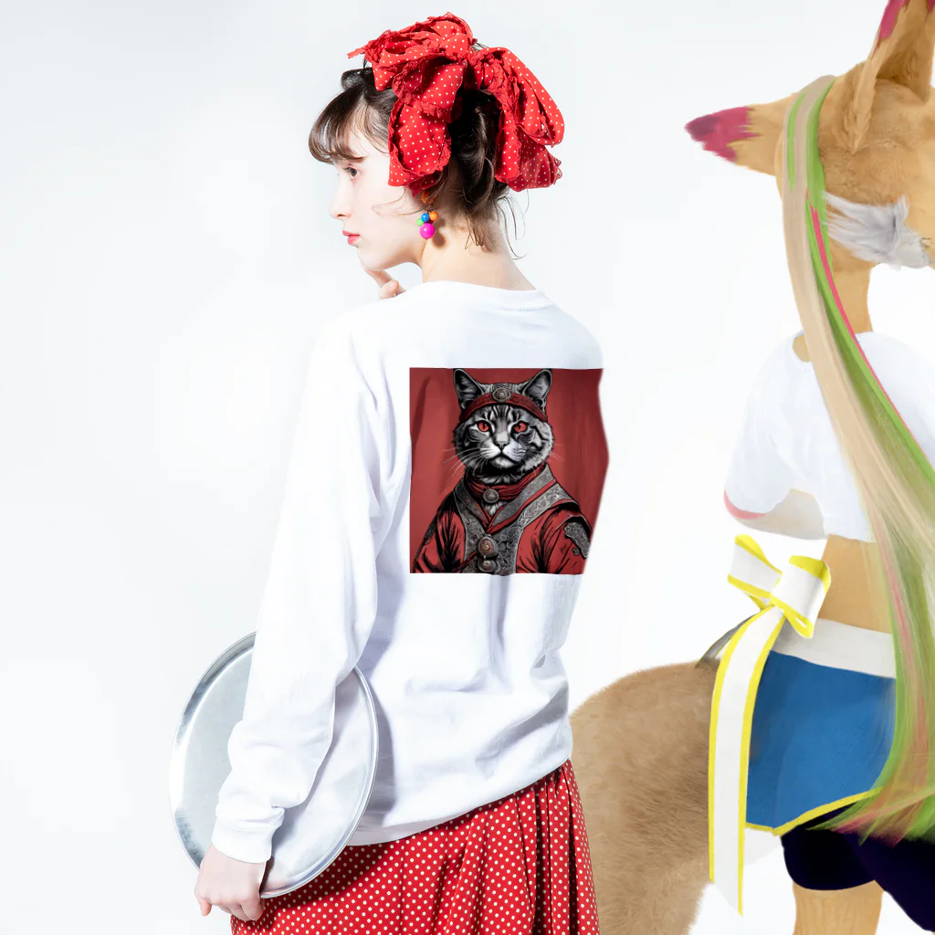 hogarakuの縄文猫 Long Sleeve T-Shirt :model wear (back, sleeve)