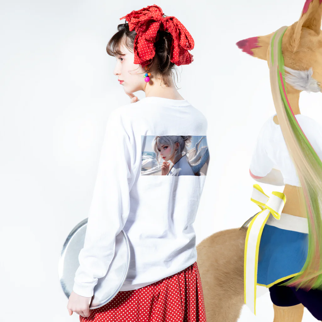 スカ次郎ショップの白髪和服美女シリーズ 0003 Long Sleeve T-Shirt :model wear (back, sleeve)