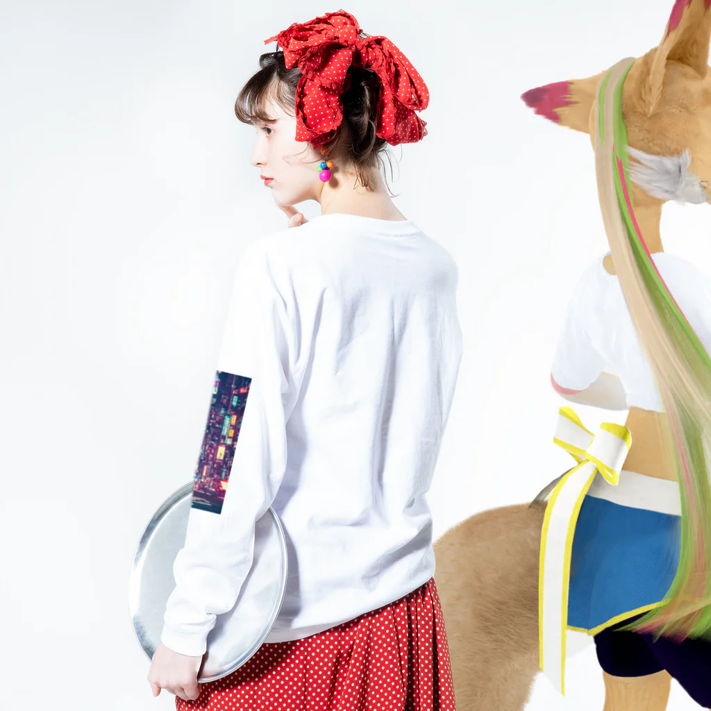 Whoのサイバーパンクな街並み Long Sleeve T-Shirt :model wear (back, sleeve)
