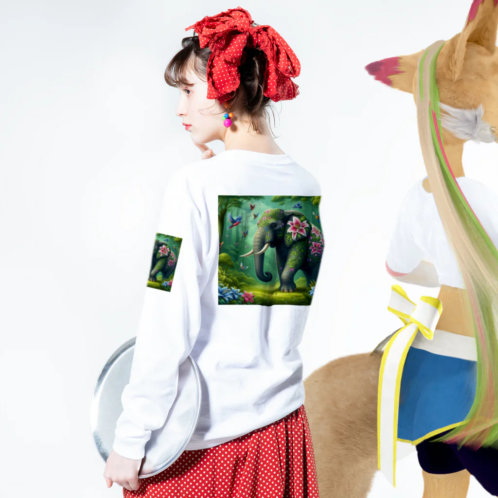 totetunのゆりゆるゾウさん Long Sleeve T-Shirt :model wear (back, sleeve)