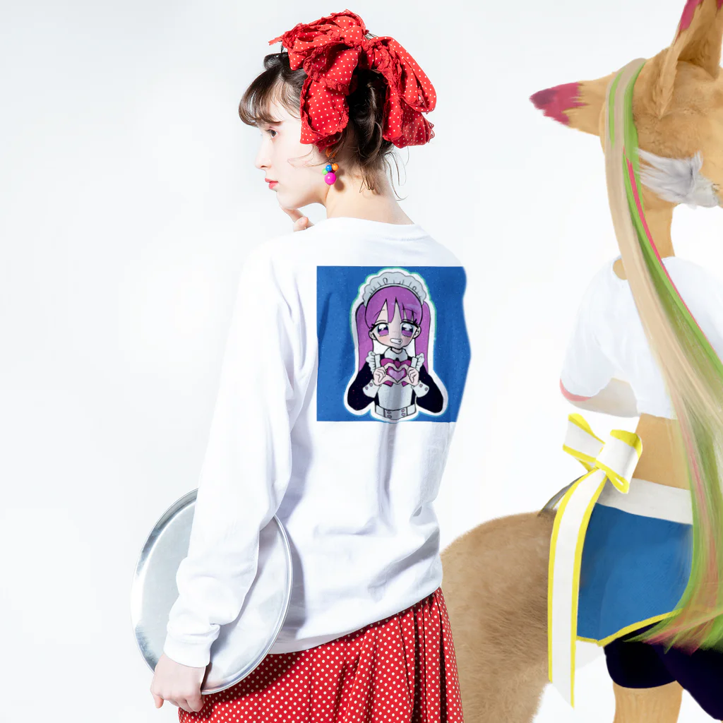 循環性飽食のツインテピンクメイドちゃん Long Sleeve T-Shirt :model wear (back, sleeve)