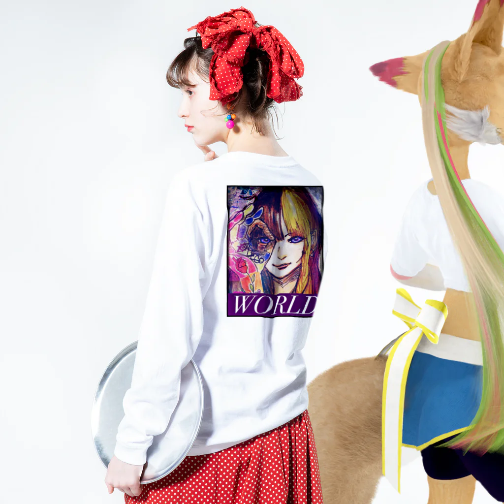 愛と平和とSHOW'SHOPのPURPLEWORLD Long Sleeve T-Shirt :model wear (back, sleeve)