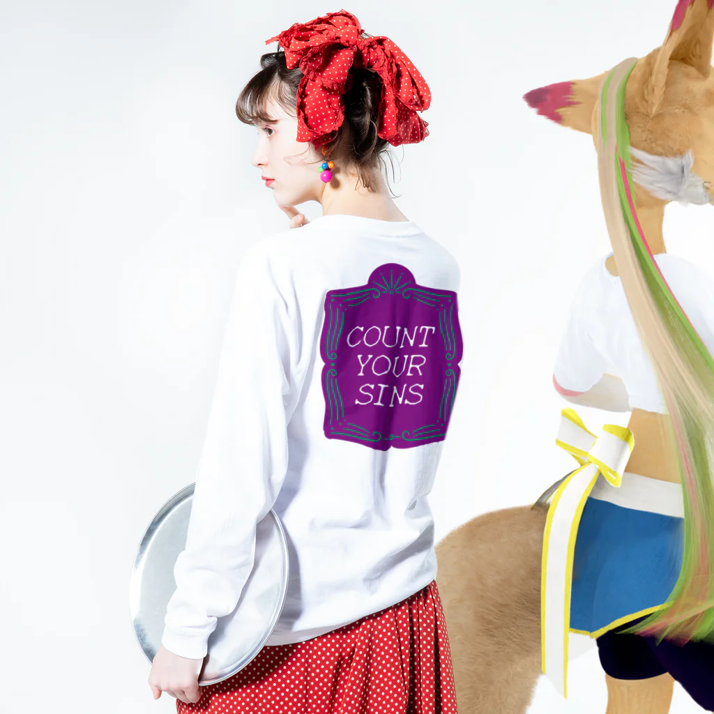 マ太ちゃんショップのお前の罪を数えろ Long Sleeve T-Shirt :model wear (back, sleeve)