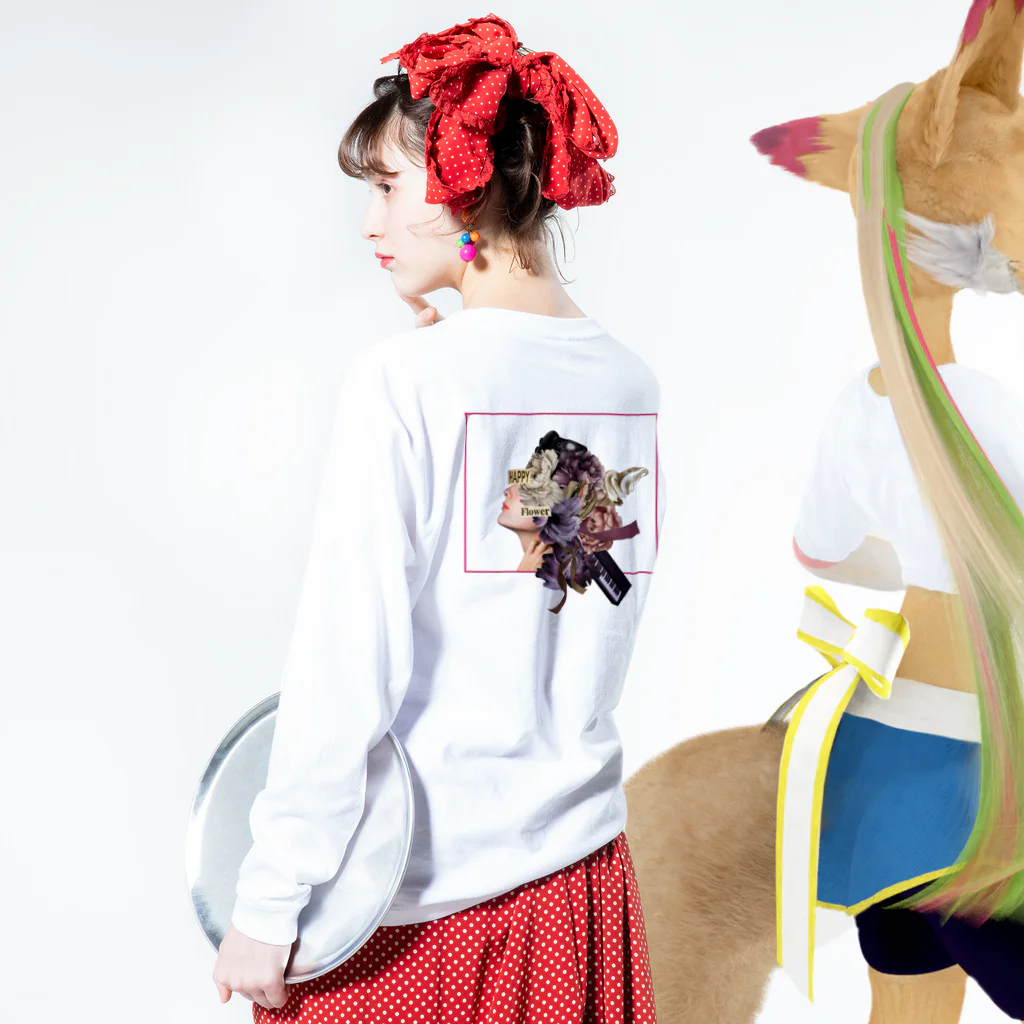 はぴふらのhappy flower(collage ver) Long Sleeve T-Shirt :model wear (back, sleeve)