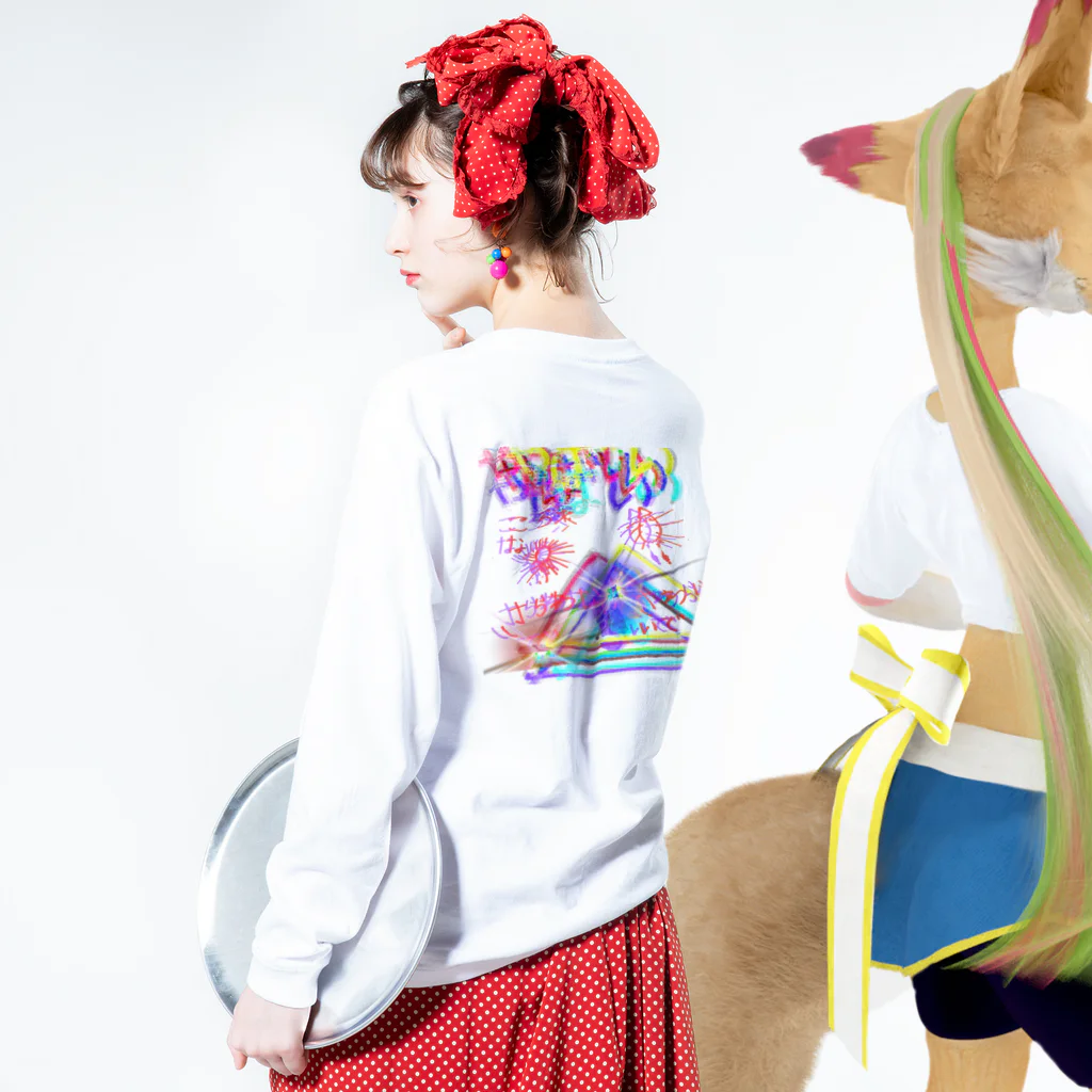 さきちゃんのおみせのCOVID-19禍でもへらへら Long Sleeve T-Shirt :model wear (back, sleeve)