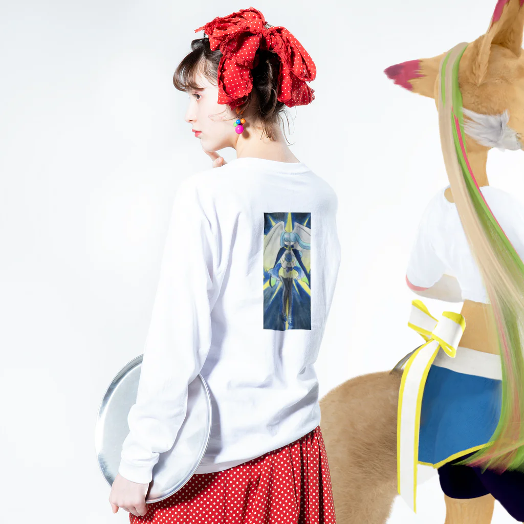 琉璃色クリエイトの蒼の天使（祈り） Long Sleeve T-Shirt :model wear (back, sleeve)