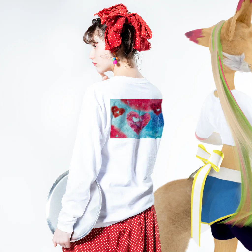 WAMI ARTの水色と赤 Long Sleeve T-Shirt :model wear (back, sleeve)