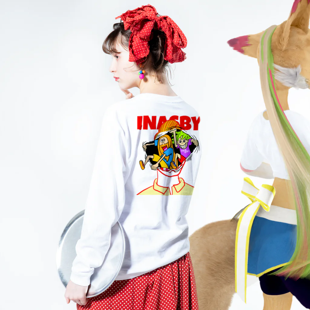 INASBY 髑髏毒郎のフェードカットボブ破り Long Sleeve T-Shirt :model wear (back, sleeve)