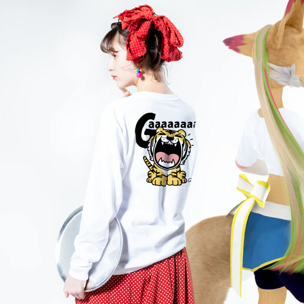 イラスト MONYAAT のバックプリント トラがガーーーーーーッ Long Sleeve T-Shirt :model wear (back, sleeve)