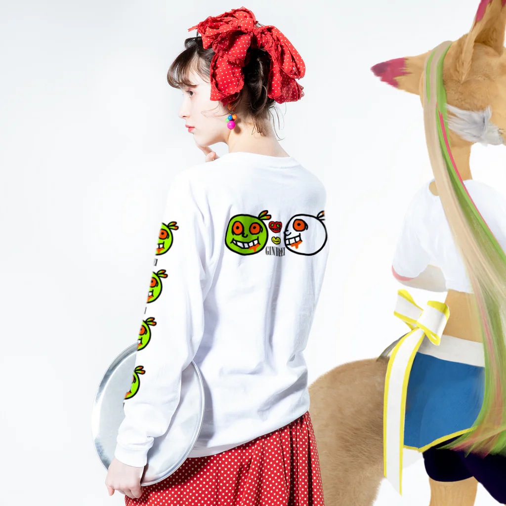 ︎銀玲〜GINREI〜のグランジ君＆ビーンちゃん(バック＆両サイド) Long Sleeve T-Shirt :model wear (back, sleeve)