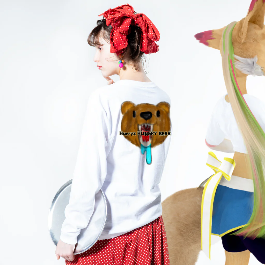 Hurryz HUNGRY BEARのHurryz HUNGRY BEAR 水彩 Long Sleeve T-Shirt :model wear (back, sleeve)