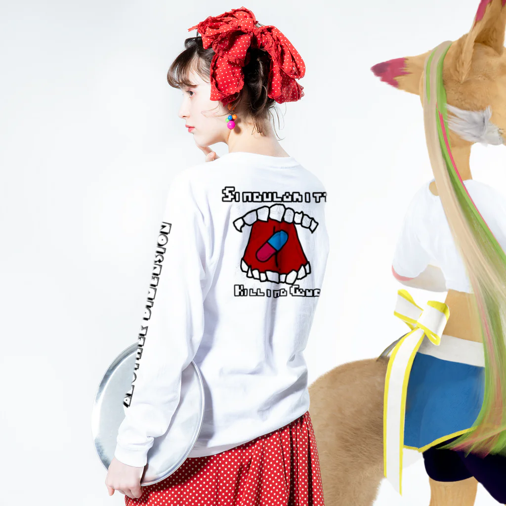 ハロー平田コントローラーショップのｼﾝｷﾞｭﾗﾘﾃｨ ロングスリーブTシャツの着用イメージ(裏面・袖部分)