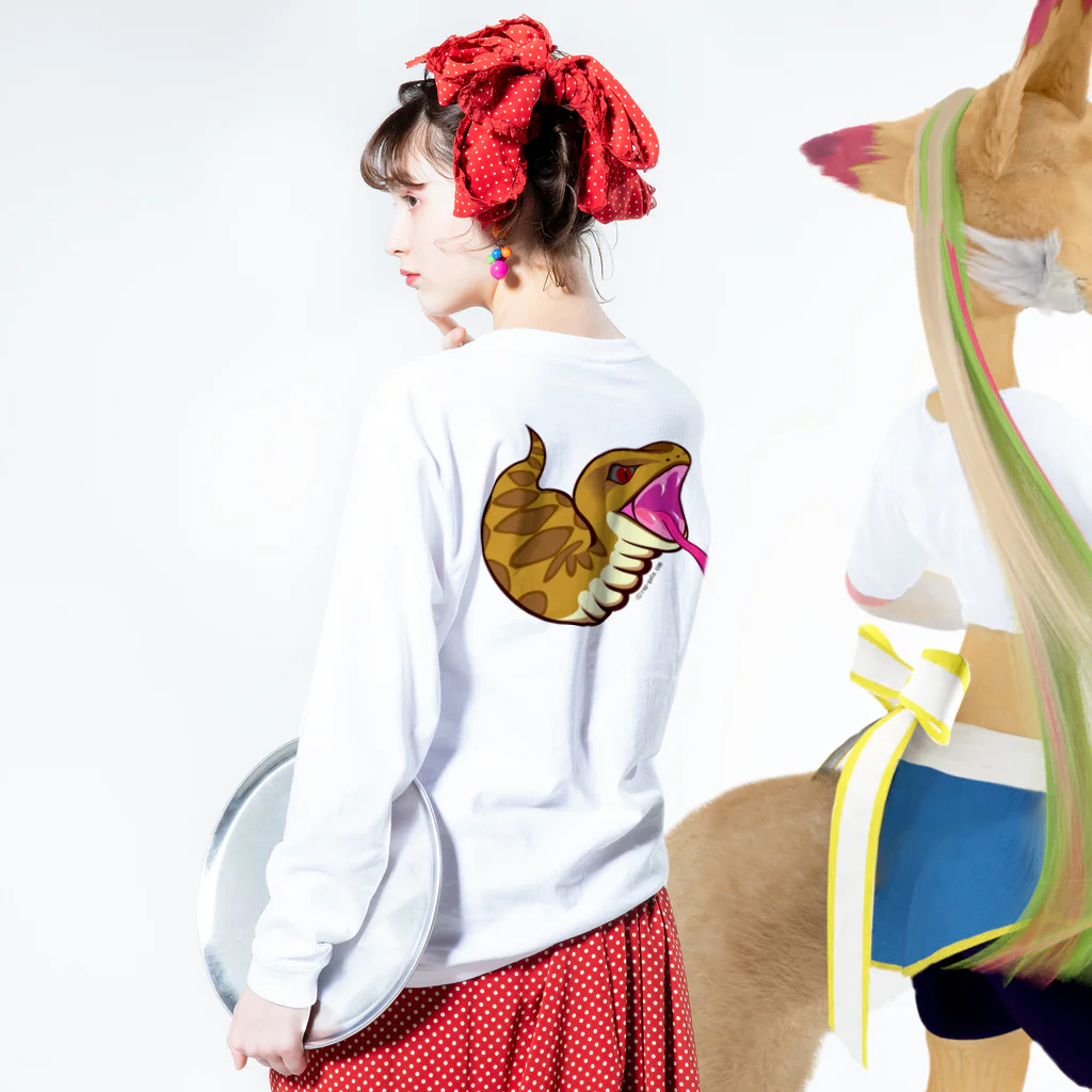 もむのふの爬虫類グッズやさんの伝説のUMAつちのこ！バックプリント Long Sleeve T-Shirt :model wear (back, sleeve)