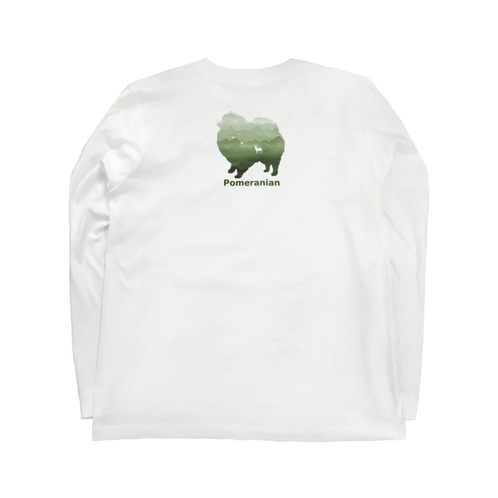 AtelierBoopの空と森と犬　ポメラニアン Long Sleeve T-Shirt :back