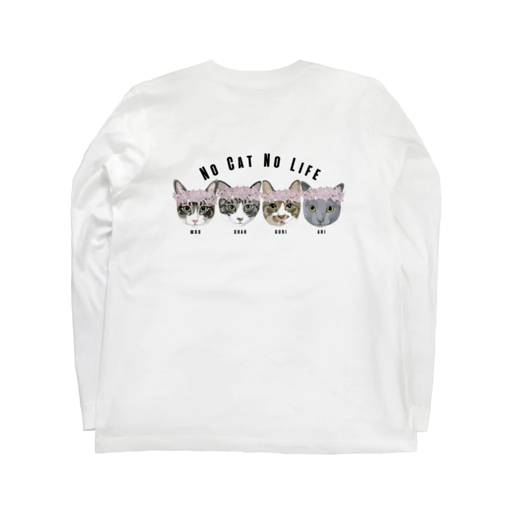 みきぞーん｜保護猫 ミッキー画伯と肉球とおともだちのmoo& chah & guri & ari Long Sleeve T-Shirt :back