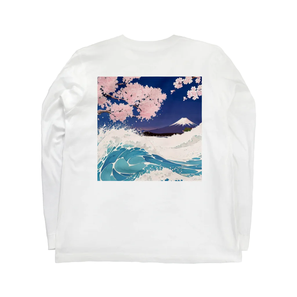 にょんのTシャツ屋さんの桜と富士山と波 Long Sleeve T-Shirt :back