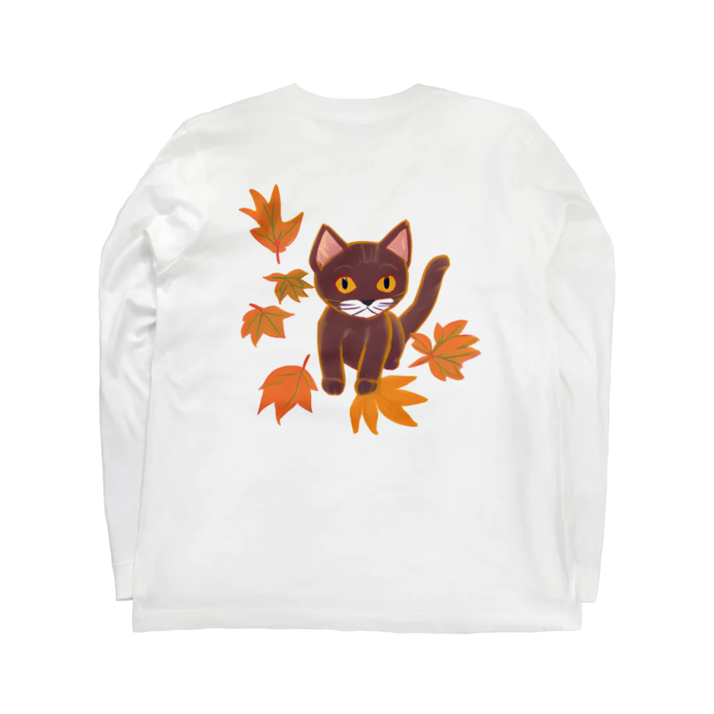 MYST_RIVENの紅葉と三毛猫 Long Sleeve T-Shirt :back