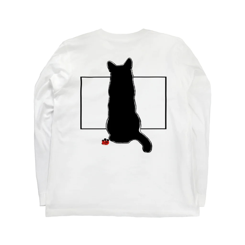 アトリエGINのロシアンブルー銀　「猫座り」 Tシャツ② Long Sleeve T-Shirt :back