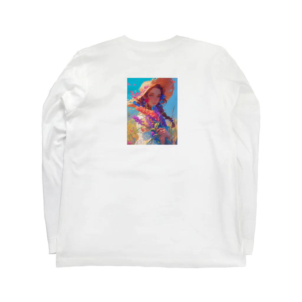 AQUAMETAVERSEのツバの広い帽子と春の花　ラフルール　1859 Long Sleeve T-Shirt :back