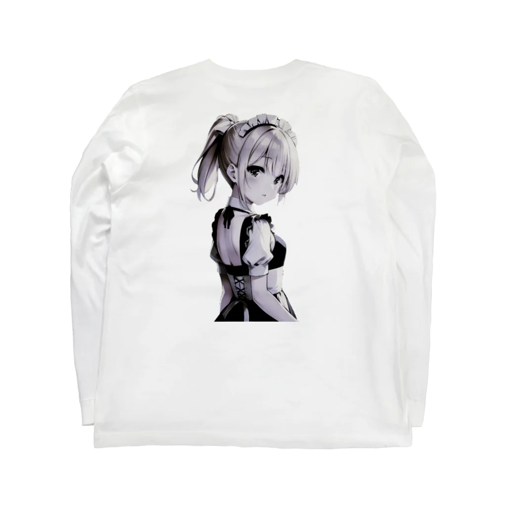 agomamushiの見返り金髪ポニテメイドさんモノクロバージョン Long Sleeve T-Shirt :back