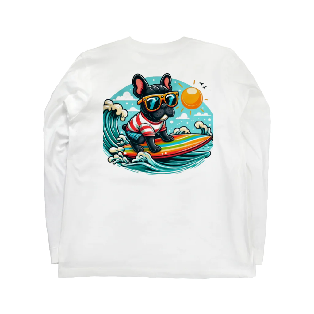 Surfing Dogの波乗りフレンチブルドッグ Long Sleeve T-Shirt :back