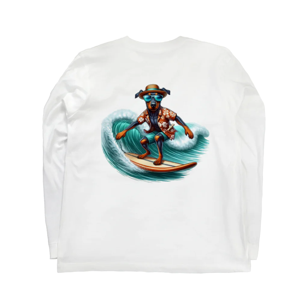 Surfing Dogの波乗りドーベルマン ロングスリーブTシャツの裏面