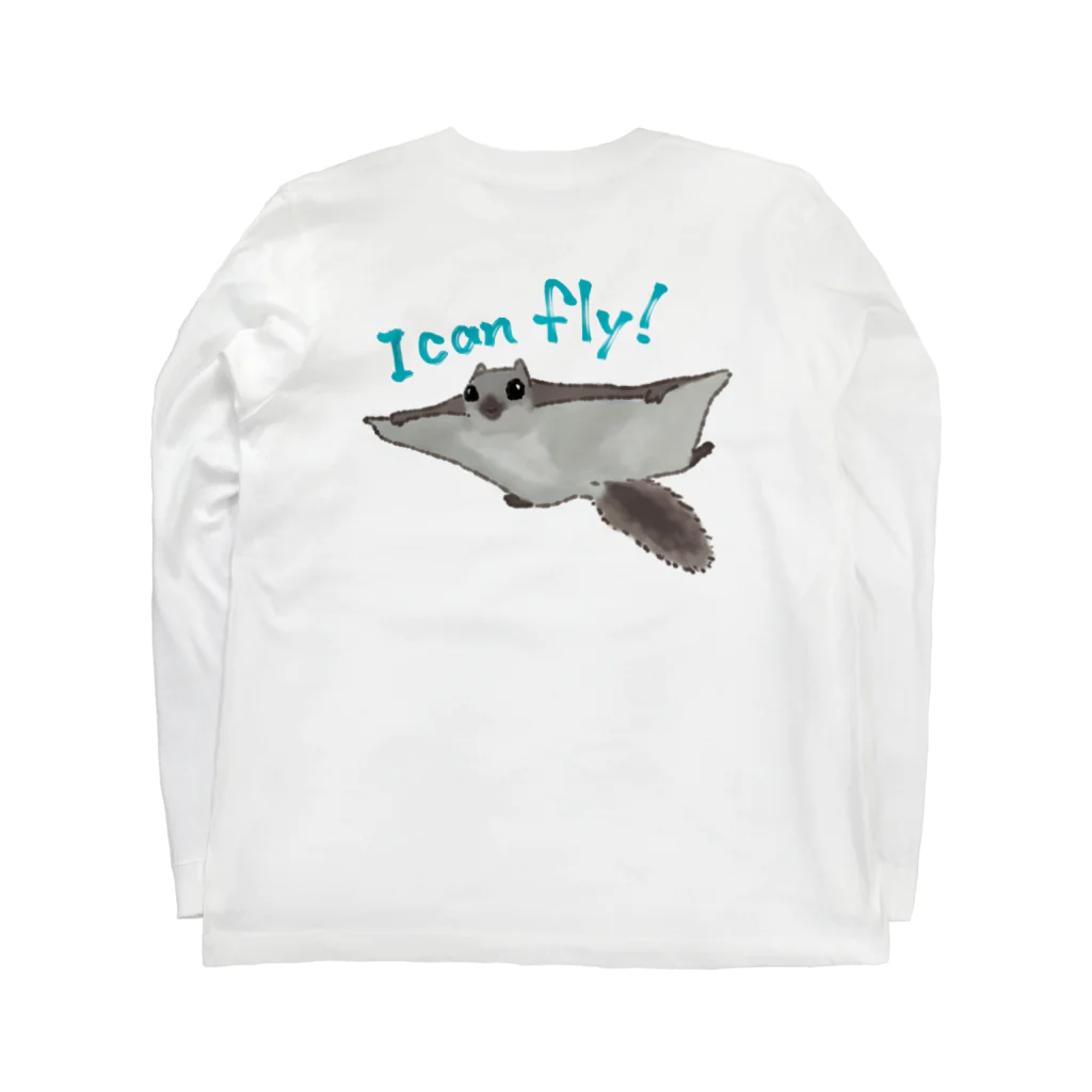 ゆるい生き物イラストグッズの飛んでるエゾモモンガ Long Sleeve T-Shirt :back