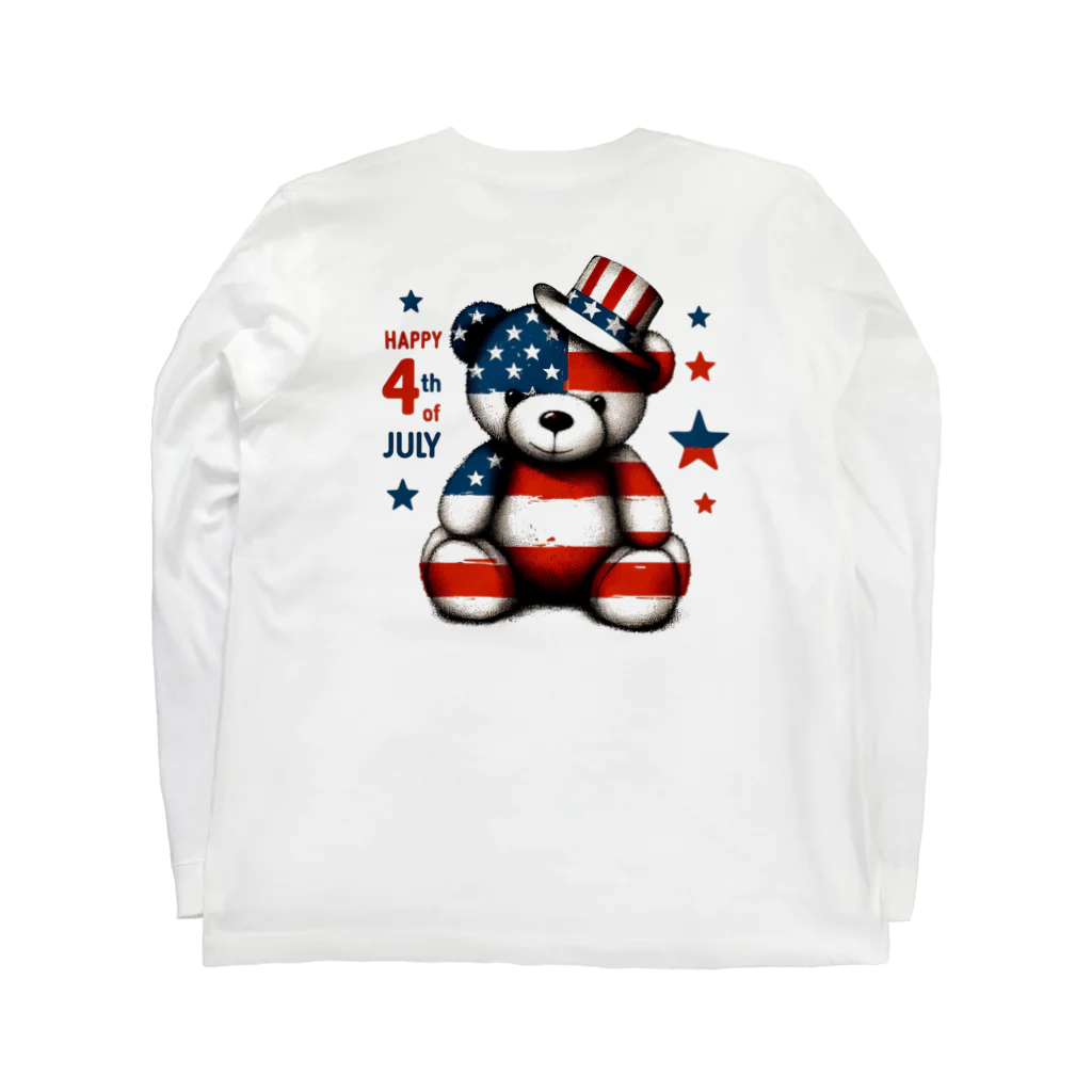 HappyFaceMarketのアメリカ独立記念日テディベア Happy 4th of July Long Sleeve T-Shirt :back