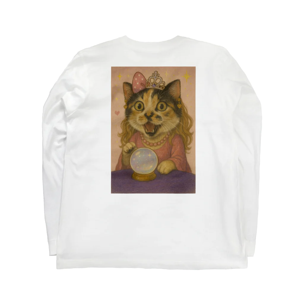 開運堂みけ猫☘️みーちゃん☘️💖恋愛成就☘️⤴️神社⛩️のピンク占い師みーちゃん Long Sleeve T-Shirt :back